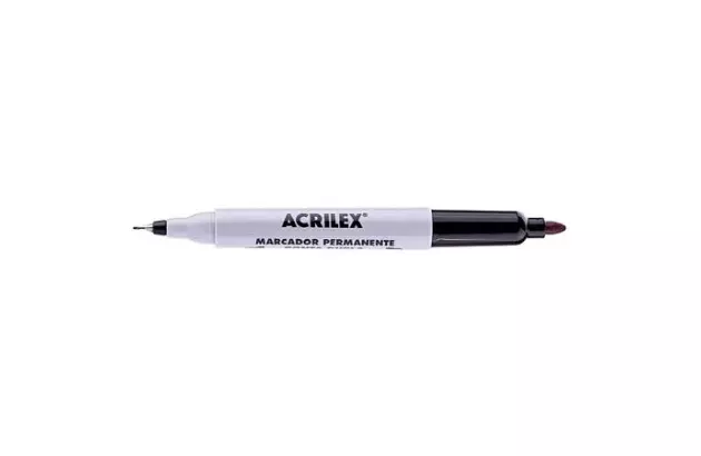 MARCADOR PERMANENTE PONTA DUPLA PRETO - PONTA TRAÇO 0.4 A 1.0 MM | ACRILEX