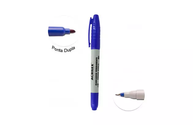 MARCADOR PERMANENTE PONTA DUPLA AZUL - PONTA TRAÇO 0.4 A 1.0 MM | ACRILEX