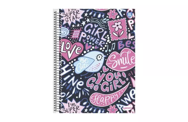 CADERNO CAPA DURA 12 MATERIAS 240 FOLHAS KBOM FEMININO ANIMATIVA