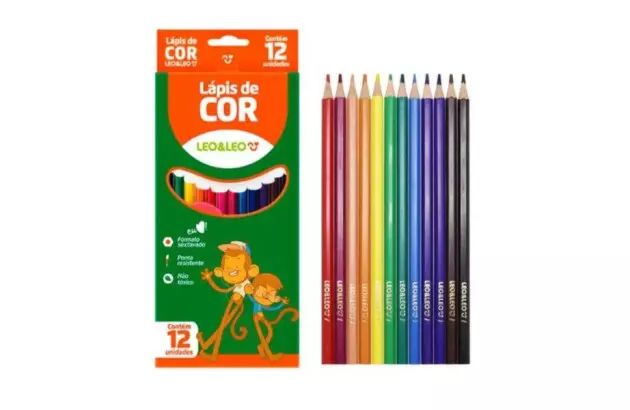 LÁPIS DE COR 12 CORES SEXTAVADO LEO&LEO 4527