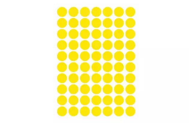 ETIQUETA ADESIVA MULTIUSO REDONDA N° 13MM AMARELA - 6 FOLHAS 420 ETIQUETAS | COLACRIL 6021AM
