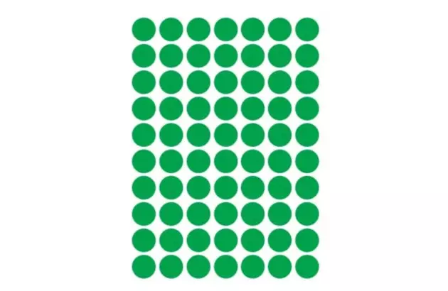 ETIQUETA ADESIVA MULTIUSO REDONDA N° 13MM VERDE - 6 FOLHAS 420 ETIQUETAS | COLACRIL 6021VD