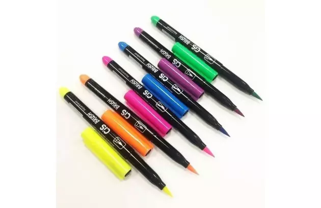 MARCADOR ARTÍSTICO BRUSH 6 CORES AQUARELÁVEL NEON CIS