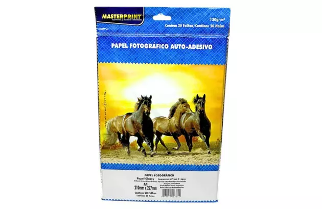 PAPEL FOTOGRÁFICO AUTO ADESIVO GLOSSY 130G/M² A4 20 FOLHAS BRANCO - JATO DE TINTA | MASTERPRINT