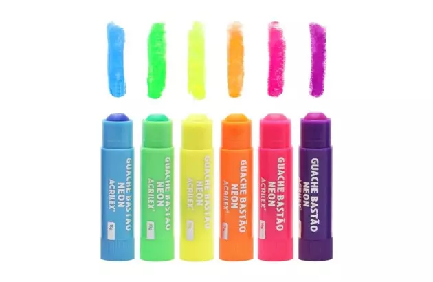 TINTA GUACHE EM BASTÃO 6 CORES NEON 10G ACRILEX 2008