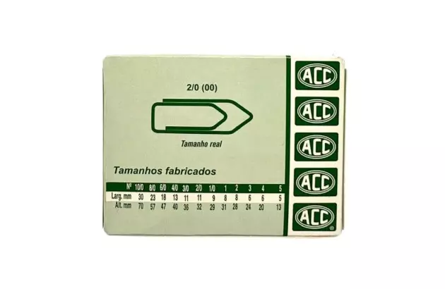 CLIPES 2/0 (00) AÇO GALVANIZADOS PARA PAPEL - CAIXA COM 100 UNIDADES  | ACC
