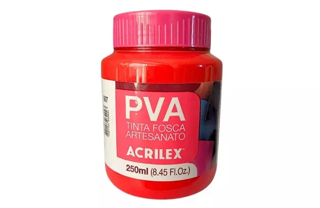 TINTA PVA FOSCA PARA ARTESANATO 250ML VERMELHO FOGO 507 – UNIDADE | ACRILEX 3225