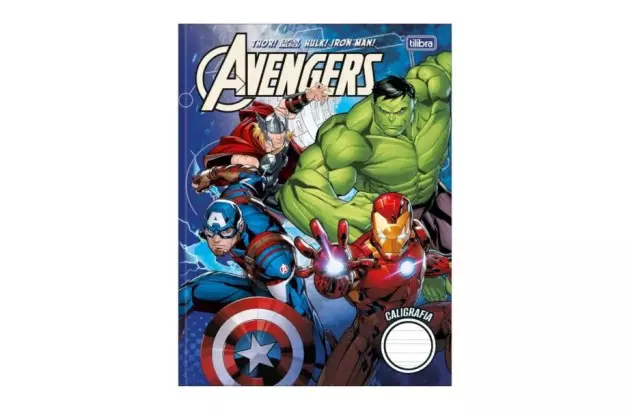 CADERNO DE CALIGRAFIA CAPA DURA COSTURADO 40 FOLHAS AVENGERS 187X245MM - UNIDADE | TILIBRA