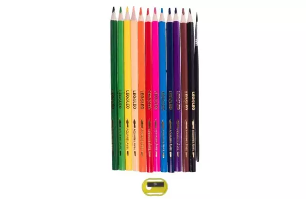 LÁPIS DE COR 12 CORES AQUARELÁVEL COM PINCEL LEO&LEO