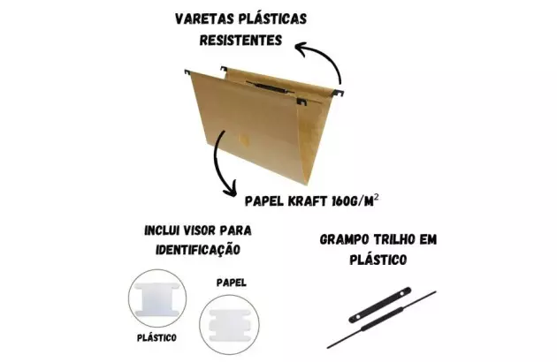 PASTA SUSPENSA KRAFT PAPEL CARTÃO 160G/M² COM GRAMPO PLÁSTICO 230X360MM - UNIDADE | FRAMA