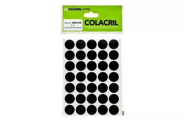 ETIQUETA ADESIVA MULTIUSO REDONDA N° 19 MM VERMELHA - 6 FOLHAS 210 ETIQUETAS | COLACRIL 6001VM