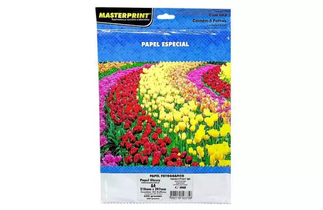 PAPEL FOTOGRÁFICO BRANCO GLOSSY COM IMÃ 690G/M² A4 05 FLS BRANCO  - JATO DE TINTA | MASTERPRINT