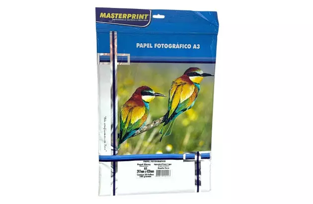 PAPEL FOTOGRÁFICO GLOSSY 180G/M² A3 20 FOLHAS BRANCO  - IMPRESSÃO JATO DE TINTA | MASTERPRINT