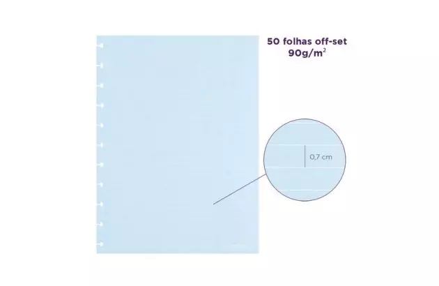 REFIL INTELIGENTE GRANDE 90G AZUL PAUTADO LINHAS BRANCAS 50 FOLHAS BLUELOVER CIRG4050