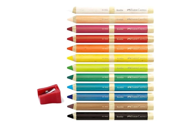 LÁPIS GIZ DE CERA ECOGIZES 12 CORES JUMBO COM APONTADOR FABER CASTELL