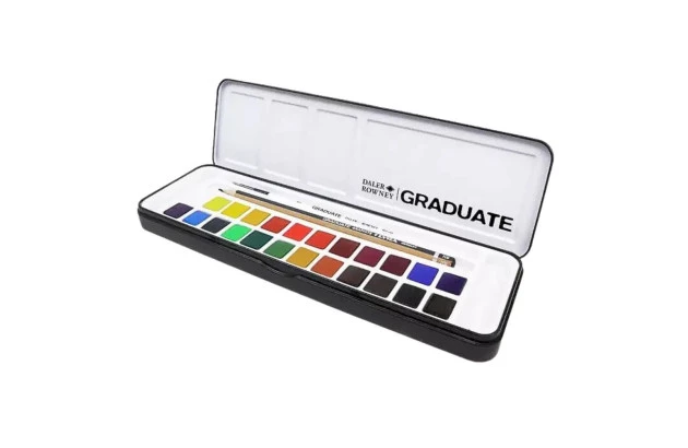 AQUARELA GRADUATE WATERCOLOR 24 CORES EM PASTILHA | ESTOJO METÁLICO | DALER ROWNEY