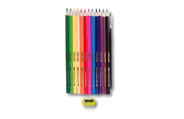 LÁPIS DE COR 12 CORES AQUARELÁVEL COM PINCEL LEO&LEO