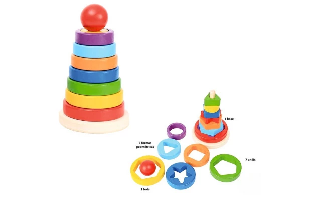 BRINQUEDO EDUCATIVO TORRE MULTI ENCAIXE  EM MADEIRA +3ANOS - EDUCA PLAY | LINHA INCLUSIVA