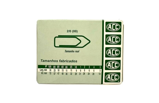 CLIPES 2/0 (00) AÇO GALVANIZADOS PARA PAPEL - CAIXA COM 100 UNIDADES  | ACC