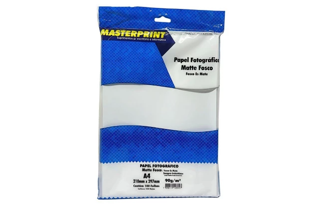 PAPEL FOTOGRÁFICO MATTE FOSCO 90G/M² A4 100 FOLHAS BRANCO  - IMPRESSÃO JATO DE TINTA | MASTERPRINT