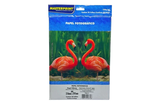 PAPEL FOTOGRÁFICO GLOSSY 230G/M² A4 20 FOLHAS BRANCO  - IMPRESSÃO JATO DE TINTA | MASTERPRINT