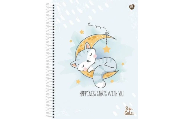 CADERNO UNIVERSITÁRIO 1 MATÉRIA 80 FOLHAS CAPA DURA SO CUTE ANIMATIVA
