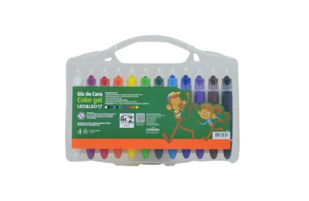 GIZ DE CERA 12 CORES COLOR GEL AQUARELAVEL LEONORA