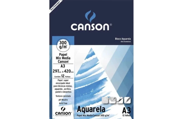 BLOCO DE PAPEL AQUARELA A3 300G/M² 12 FOLHAS – CANSON