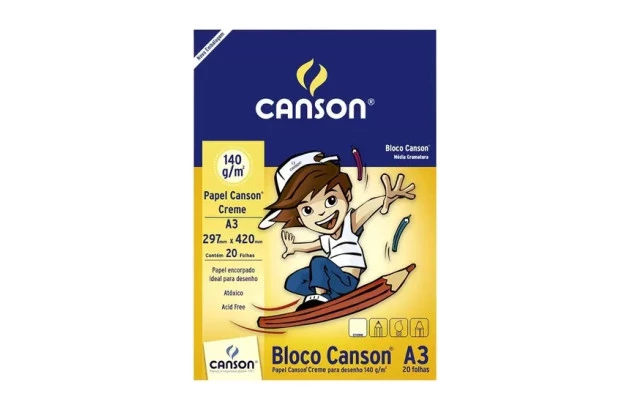 BLOCO DESENHO A4 140G/M² 20 FOLHAS CREME – LINHA ESCOLAR CANSON
