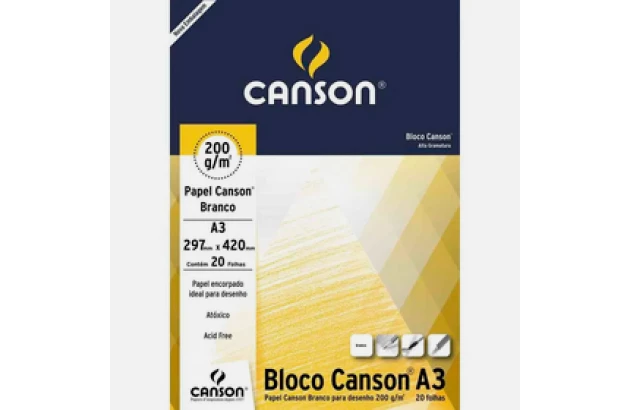 BLOCO DESENHO CANSON A3 200G/M² BRANCO 20 FOLHAS