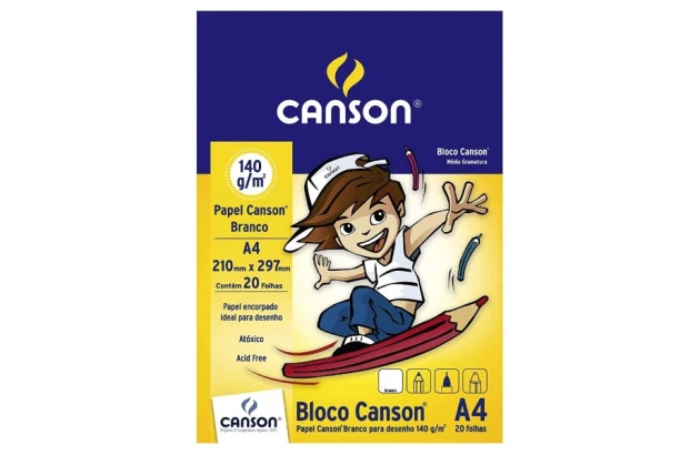 BLOCO DESENHO A4 140G/M² 20 FOLHAS BRANCO – LINHA ESCOLAR CANSON