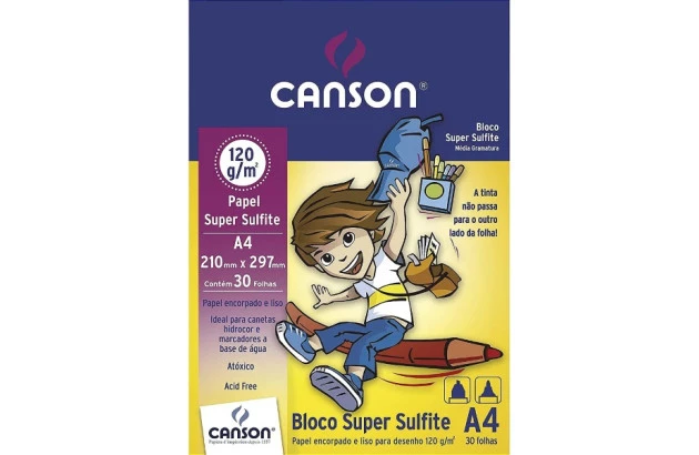 BLOCO DESENHO SUPER SULFITE A4 120G/M² 30 FOLHAS BRANCO – LINHA ESCOLAR CANSON