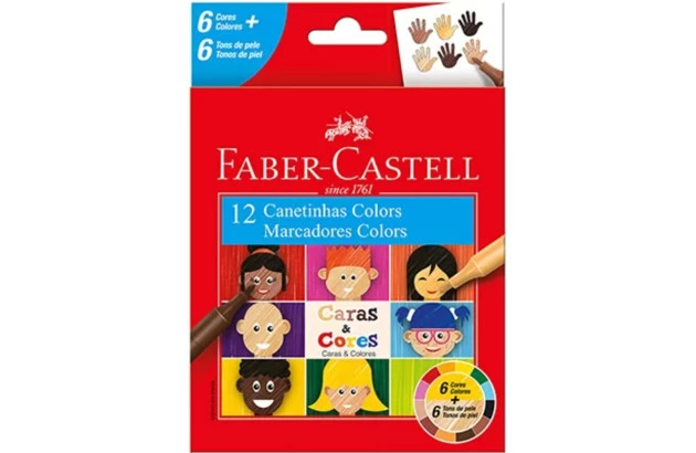 CANETA HIDROGRAFICA 12 CORES CARAS E CORES  FABER CASTELL