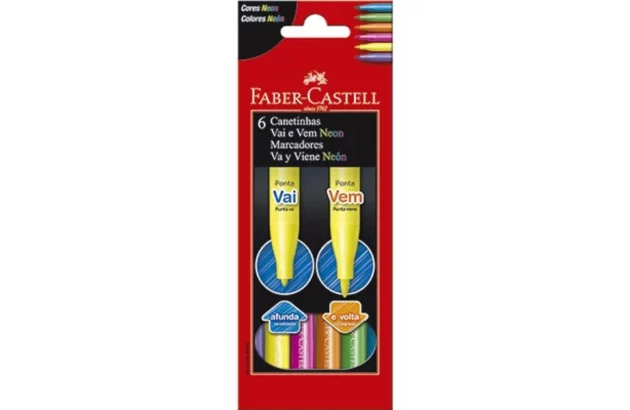 CANETA HIDROGRAFICA 6 CORES NEON VAI E VEM FABER CASTELL