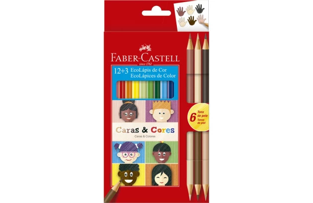 LAPIS DE COR 12 + 6 TONS DE PELE  ECOLAPIS CARAS E CORES FABER CASTELL