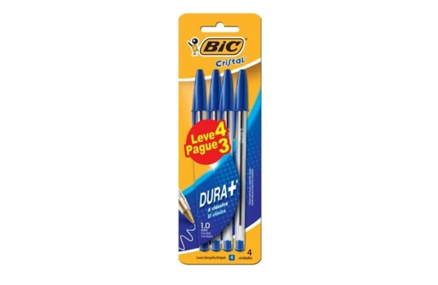 CANETA ESFEROGRAFICA 1.0 CRISTAL BIC AZUL 4 UND BLISTER BIC