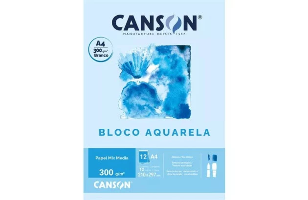 BLOCO DE PAPEL AQUARELA A4 300G/M² 12 FOLHAS - CANSON