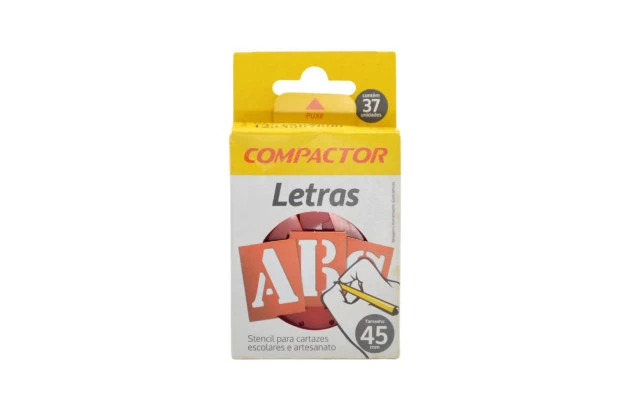 STENCIL LETRAS E NÚMEROS VAZADAS ABC 45MM PARA CARTAZES E ARTESANATO – COMPACTOR