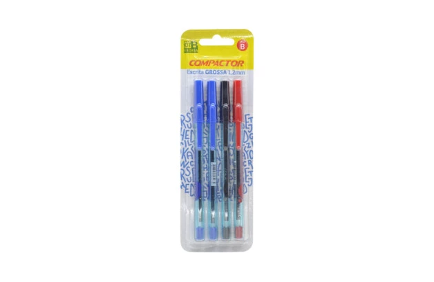 CANETA ESFEROGRAFICA 1.2 COMPACTOR 07B BLISTER COM 4 UNIDADES 2AZ/VM/PT
