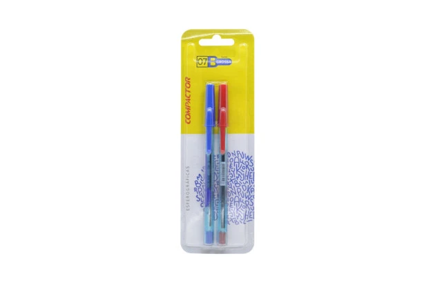CANETA ESFEROGRAFICA 1.2 COMPACTOR 07B BLISTER COM 2 AZ/VM
