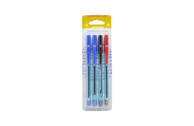 CANETA ESFEROGRAFICA 0.8 COMPACTOR 07 BLISTER 4 UNIDADE 2AZ/PT/VM