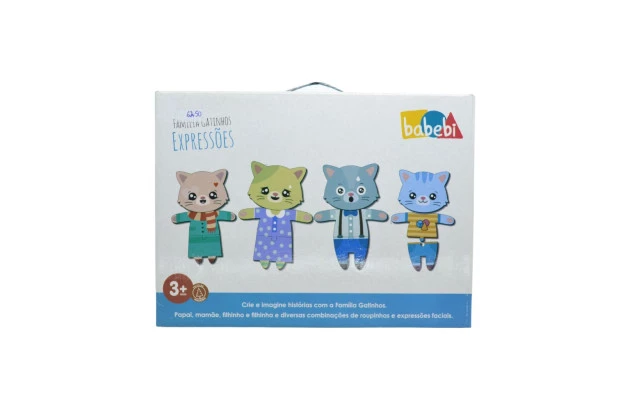 BRINQUEDO FAMILIA GATINHOS EXPRESSOES MDF 72 PEÇAS  BABEBI
