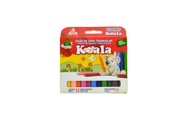GIZÃO DE CERA TRIANGULAR 12 CORES 90G KOALA DELTA - 0019