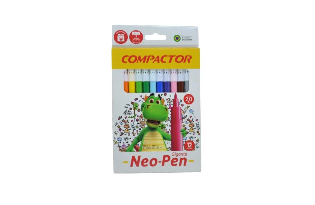 HIDROCOR 12 CORES NEO-PEN GIGANTE PONTA MÉDIA LAVÁVEL - COMPACTOR