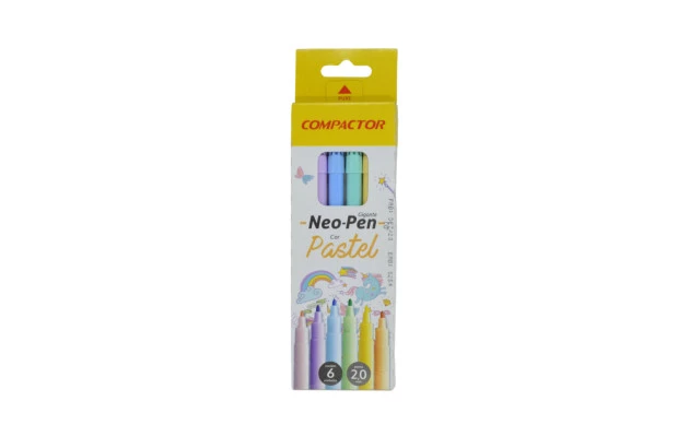 HIDROCOR 6 CORES PASTEL NEO-PEN GIGANTE PONTA MÉDIA LAVÁVEL - COMPACTOR