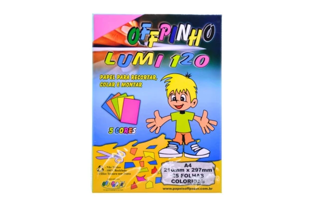 BLOCO PAPEL CRIATIVO LUMI 5 CORES A4 120G 25 FOLHAS OFF PAPER