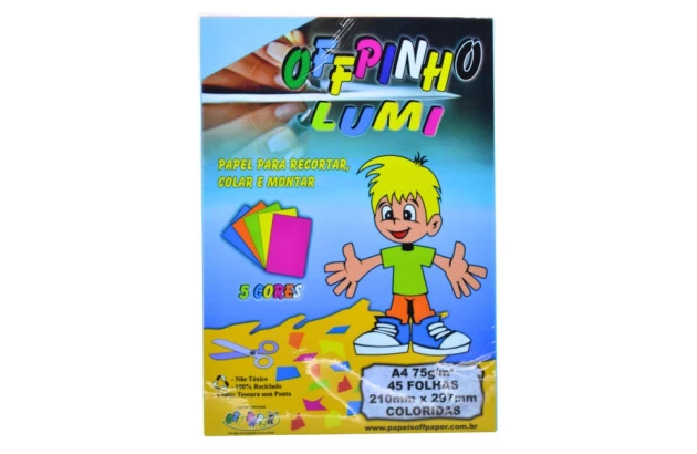 BLOCO DE PAPEL CRIATIVO LUMI 5 CORES A4 75G 45 FOLHAS  OFF PAPER