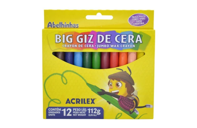 BIG GIZ DE CERA 12 CORES JUMBO CRAYON 112G ACRILEX 9111