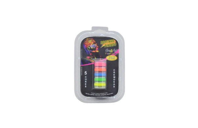 TINTA FACIAL CREMOSA 5 CORES FLUOR COLORS EM TORRE - ROSTINHO PINTADO 3017
