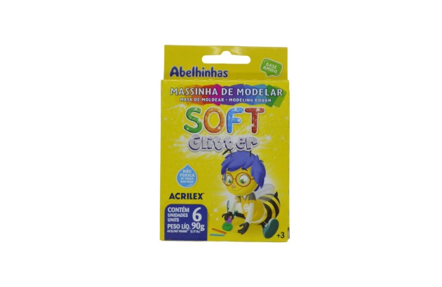 MASSA DE MODELAR 6 CORES GLITTER SOFT 90G NÃO TÓXICA ACRILEX 7360